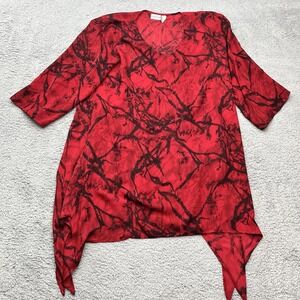 Chicos Silk Summer Topper Womens S/M Abstract Poncho Shawl Tunic Red Black